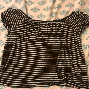 black and white off the shoulder shirt